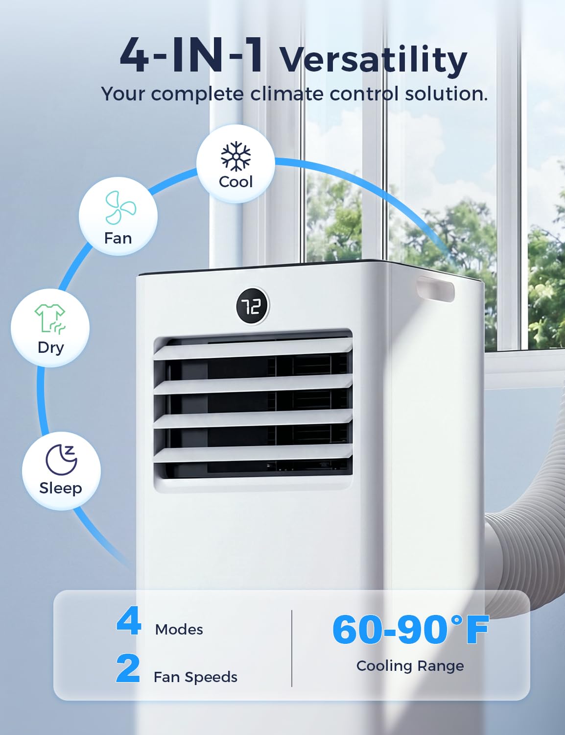 Nexaro 8000 BTU Small Portable Air Conditioner, Compact Portable AC Unit for Room up to 350 Sq.Ft, 4-in-1 Air Conditioner Portable with Fan & Dehumidifier, Quiet AC with Window Kit for Home/Office