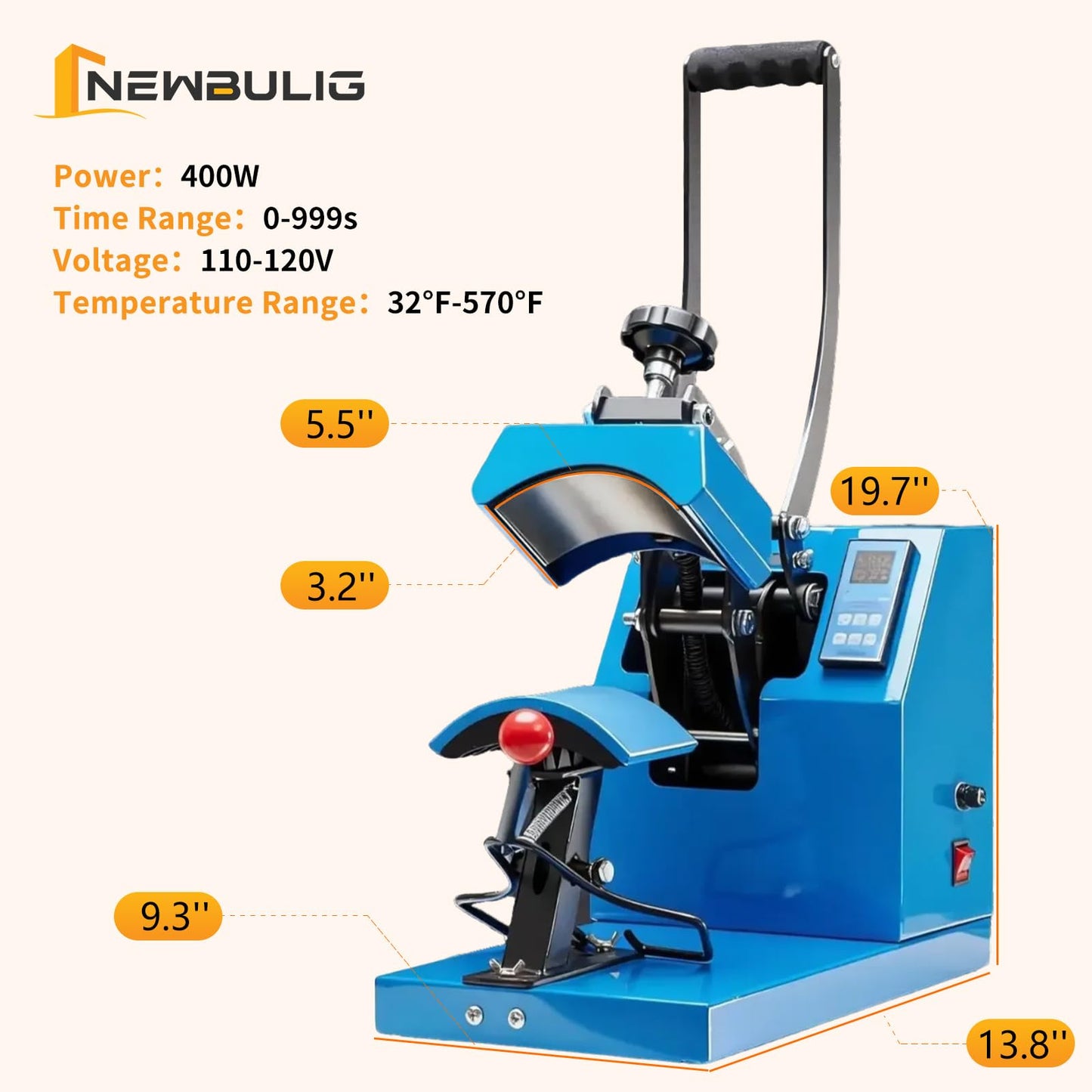 NEWBULIG Hat Heat Press Machine, Heat Mathines for Pressing Cats with Precise Temp Control, 3.2"x5.5" Heating Plate for Baseball Caps, Beanies and Custom Designs, Includes Memory Mode & Safety Base