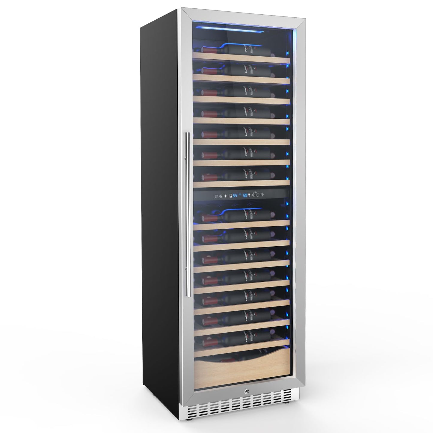 COWSAR 24 Inch Wine Cooler Drink Fridge, 105 Bottles Commercial Wine Fridge, Tall Freestanding/Built-in Beverage Refrigerator Glass Door with Removable Wooden Shelves, Blue LED Lights, Safety lock