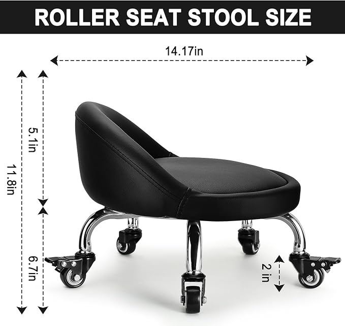 FLOLXNB Low Height Rolling Stool,Low Stool Chair with Back,Low Roller Seat Stool Chair,Rolling Stool for Home Office Garage Shop,M