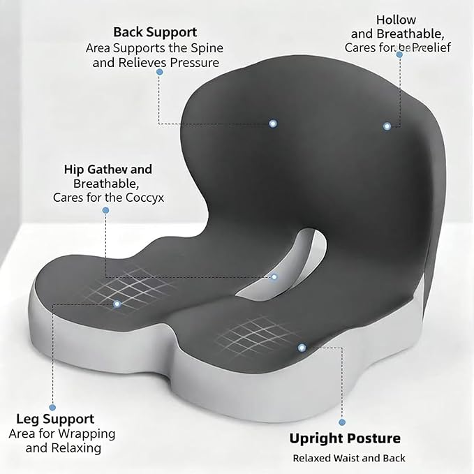 Orthopedic Cushion for Office Chair and Car, Memory Foam Seat Cushion with Lumbar Support Pillow, Instant Relieve Pressure on Back, Hips, Tailbone, Improves Sitting Posture (2, Mixed Colors)