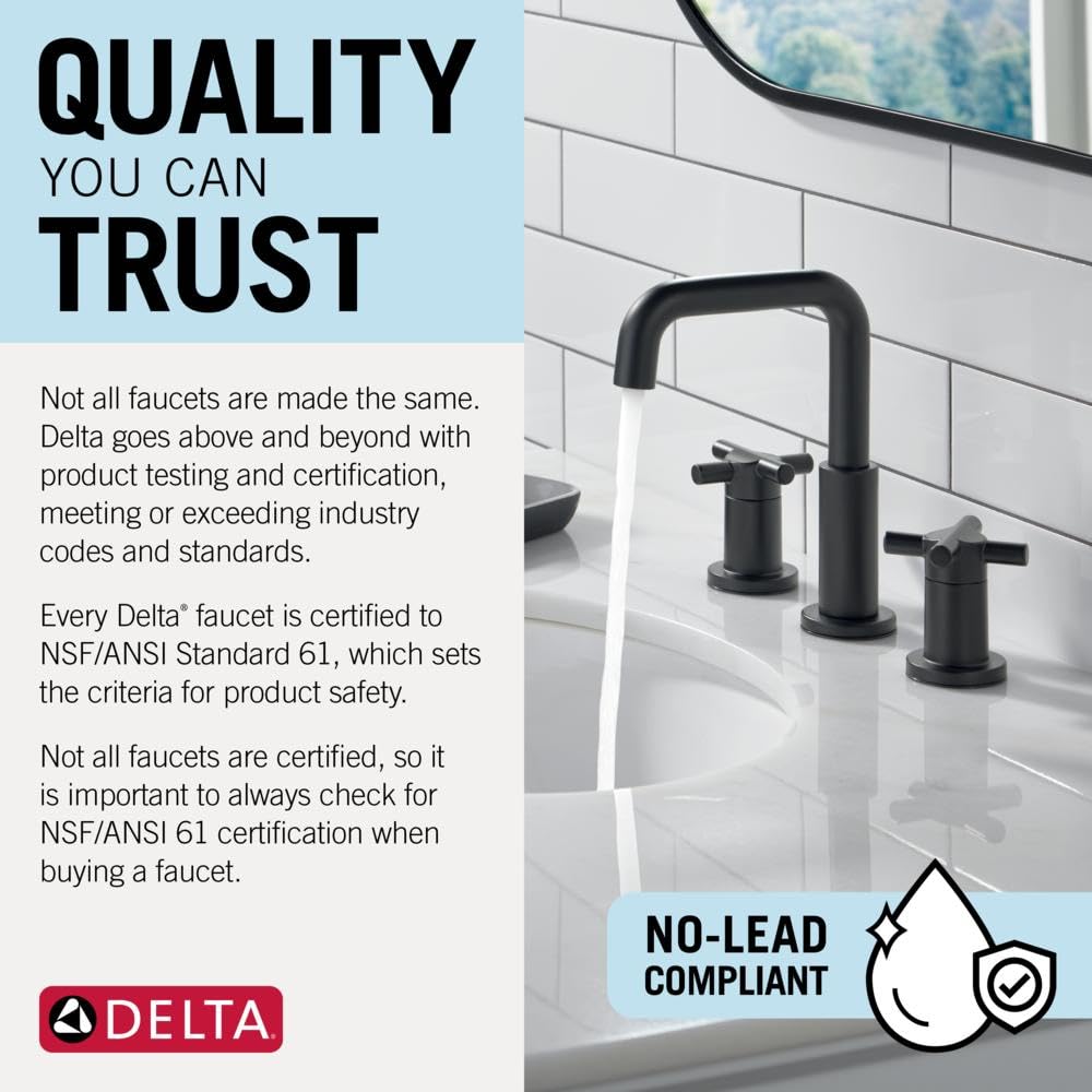 Delta Roe Matte Black Bathroom Faucet 3 Hole, 8 Inch Widespread Bathroom Sink Faucet for Vanity, Push-Pop Drain Assembly, Matte Black 35985LF-BL