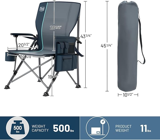 TIMBER RIDGE Oversized Folding Camping Chair with Lumbar Support Adjustable High Back Heavy Duty for Adults Support up to 500lbs with Cup Holder, Cooler Bag, Side Pocket, Blue 2 Pack