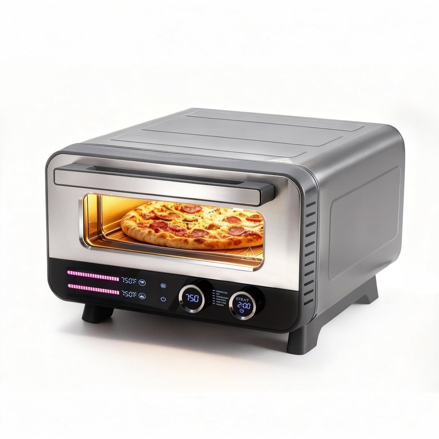 Sweetcrispy 1600W Electric Pizza Oven with Digital Display, 6 Preset Functions, 750°F High Heat, Pizza Stone & Pizza Peel Included, Countertop Air Fryer Oven for Homemade Pizza
