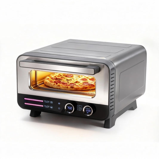 Sweetcrispy 1600W Electric Pizza Oven with Digital Display, 6 Preset Functions, 750°F High Heat, Pizza Stone & Pizza Peel Included, Countertop Air Fryer Oven for Homemade Pizza