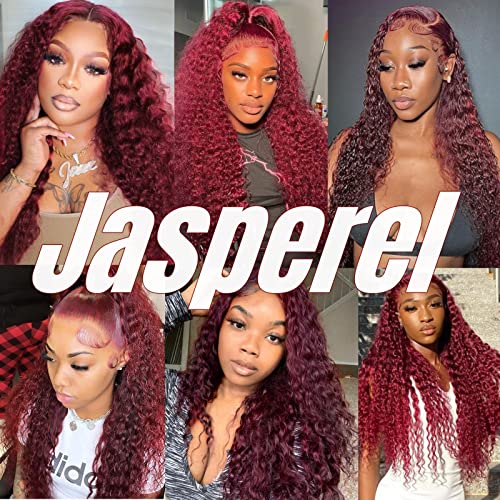 24 Inch Burgundy Wig Human Hair Deep Wave Lace Front Wigs for Black Women Glueless 13x4 HD Transparent Lace Frontal Curly Wigs Pre Plucked Bleach Knots with Baby Hair 99J Colored Wigs