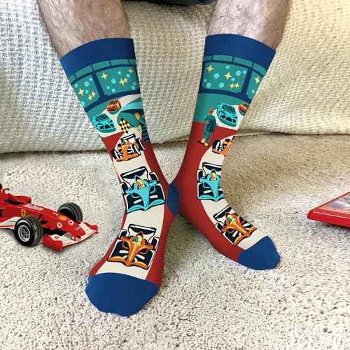VICRAZY Racing Car, Sport Car Socks for Men, Women - Formula 1 Gifts, Racing Socks, Stocking Stuffers for Men, Women