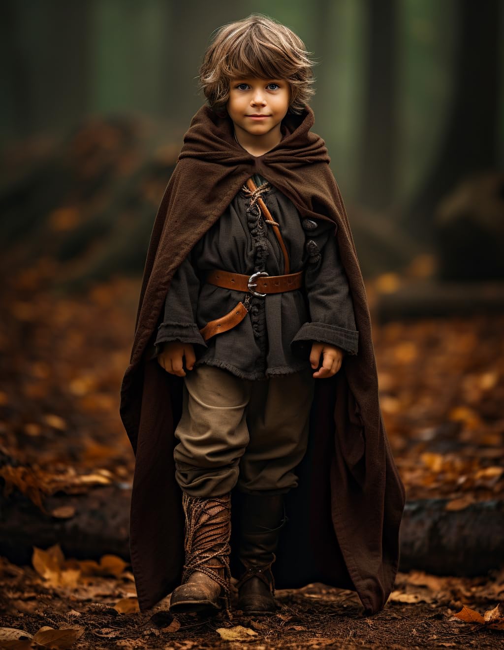 HOMELEX Brown Renaissance Costume for Boys - Kids Medieval Cloak With Hood Halloween Ranger Wizard Elven Hooded Cape Robe