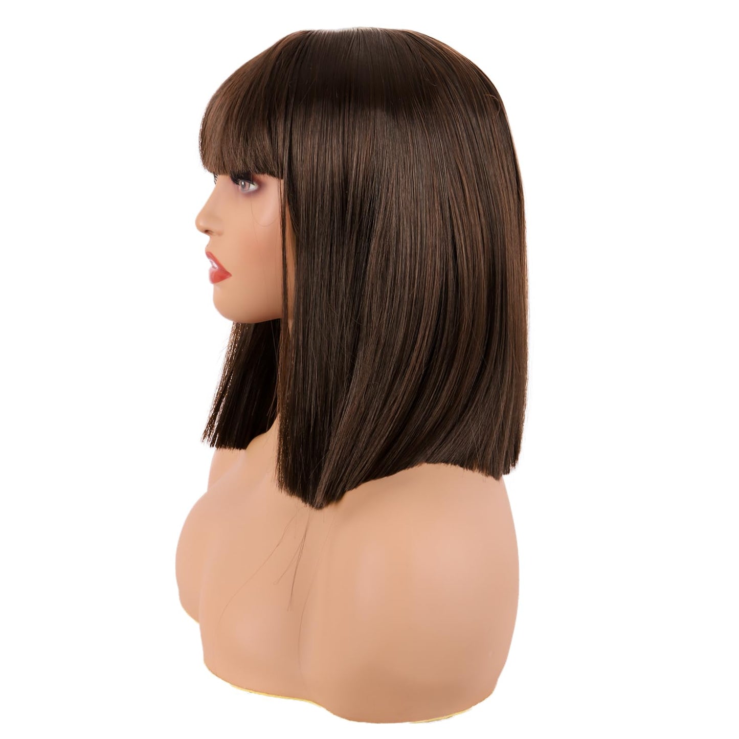 MapofBeauty 12 Inch/30 cm Straight Bob Flat Bangs Short Colorful Synthetic Hair Cosplay Party Wig (Brown)