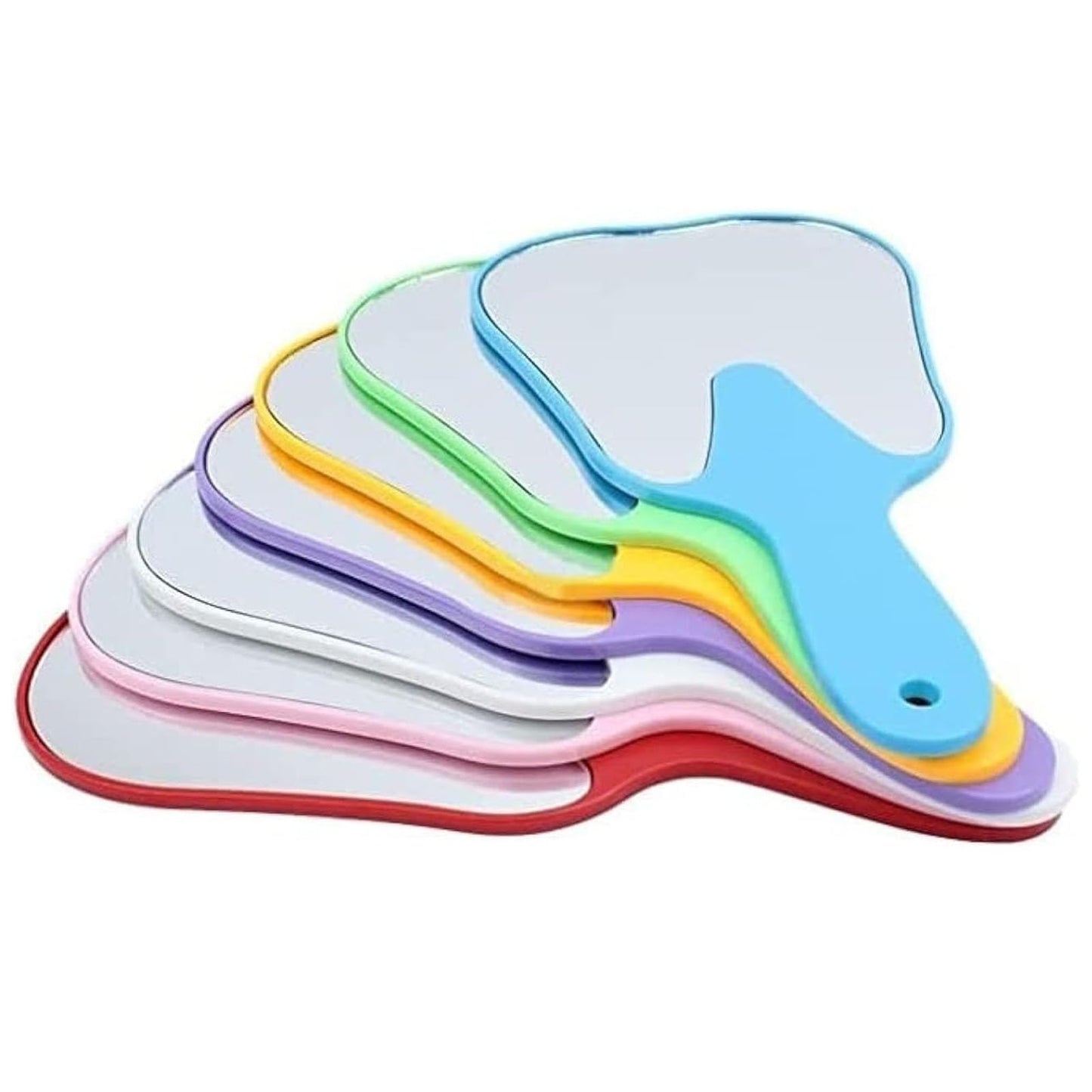 wdcfxy Dental Hand Mirror Set, 7 Pieces, Rainbow Colors, Tooth-Shaped Design