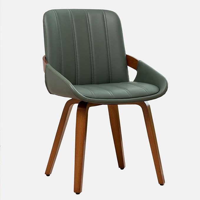 YOUUGIOR Mid Century Modern Faux Leather Upholstered Dining Room Chairs,Armless Accent Chairs with Sturdy Natural Wood Legs,Bamboo Backrest Support for Kitchen&Dining Room Chairs(1PCS,Green)