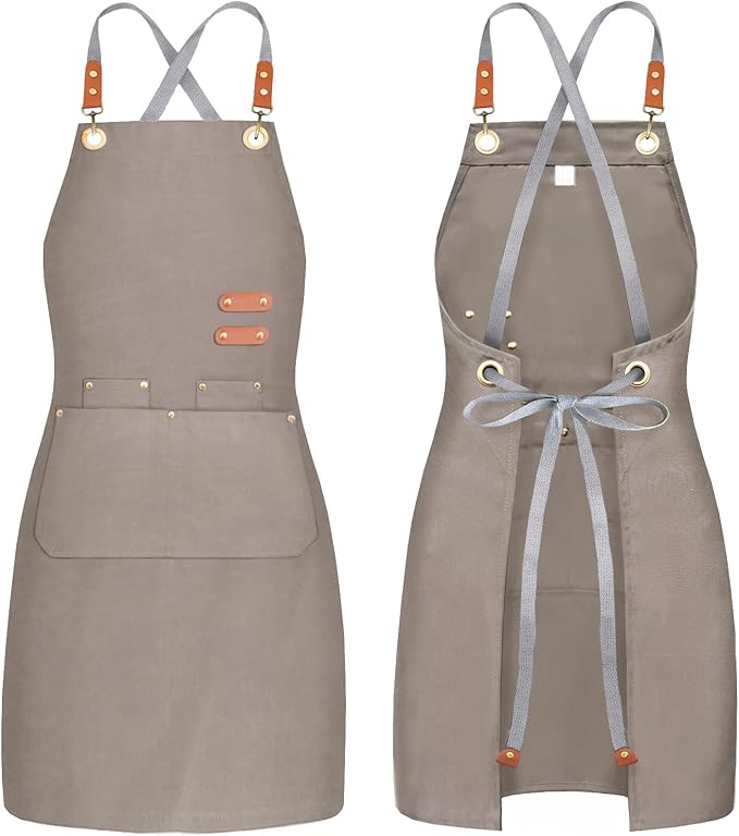 chef apron bib tool apron for man woman cross back straps with 4 pockets for kitchen cooking gardening baking working