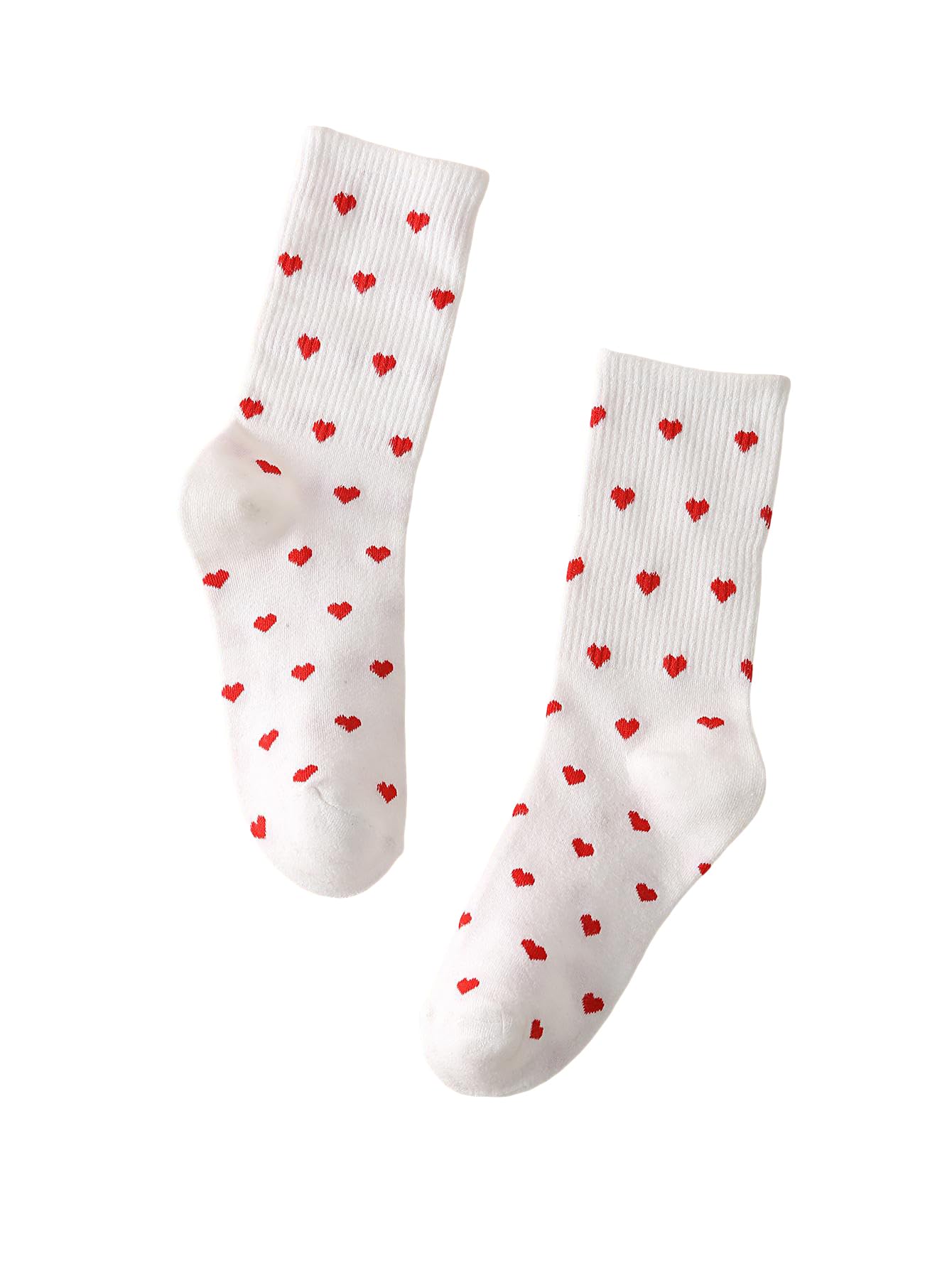 SHENHE Women's Embroidered Patterned Cute Crew Socks Breathable Soft Above Ankle Socks Red Heart White One-Size