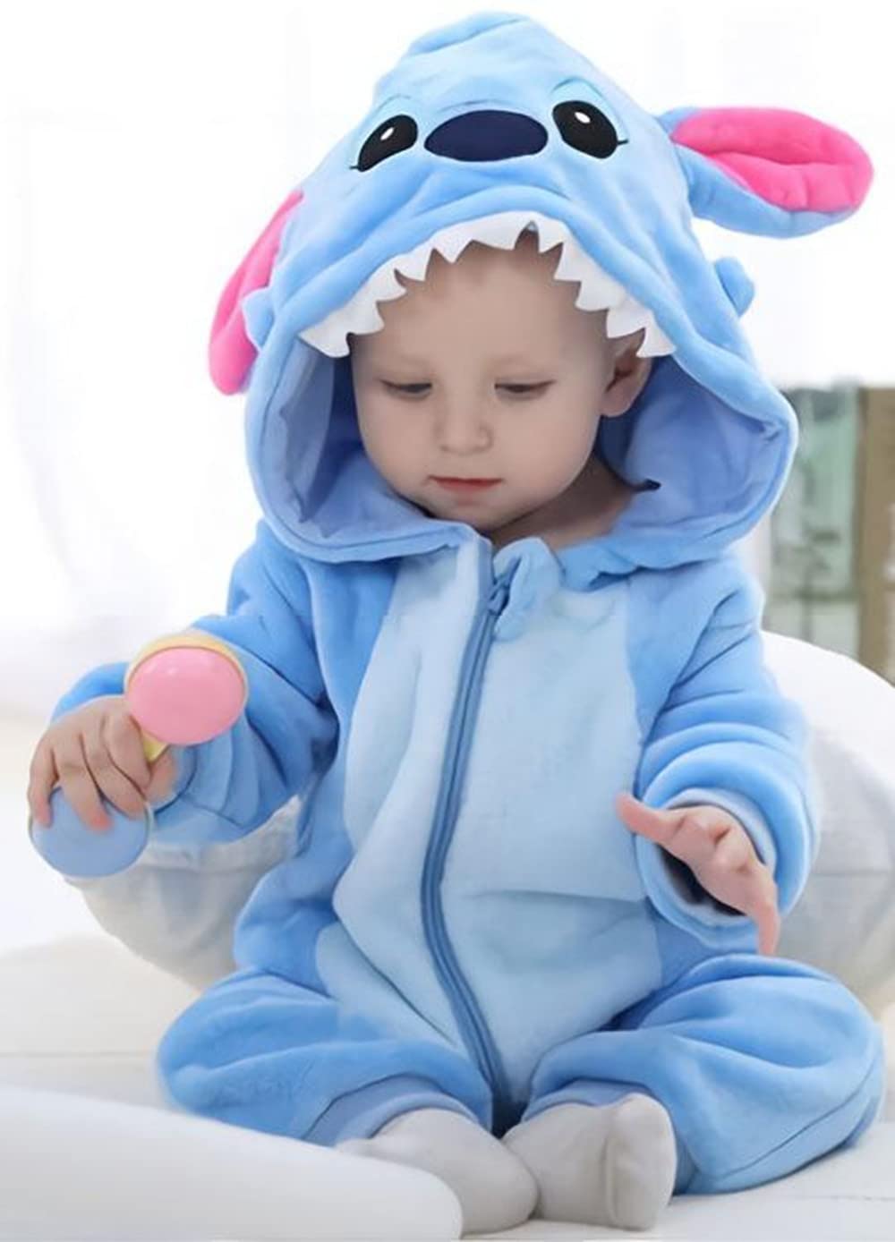 MUST ROSE SPORTS AND HOMEWEAR Unisex Baby Flannel Romper Animal Onesie Costume Hooded Cartoon Outfit Suit (Blue, 70(0-5M)