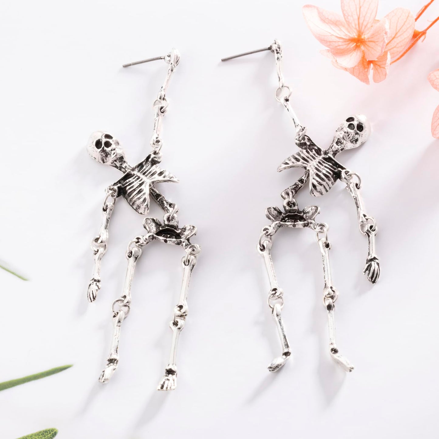 HAISWET Skeleton Skull Earrings Halloween Jewelry Antiqued Silver Color