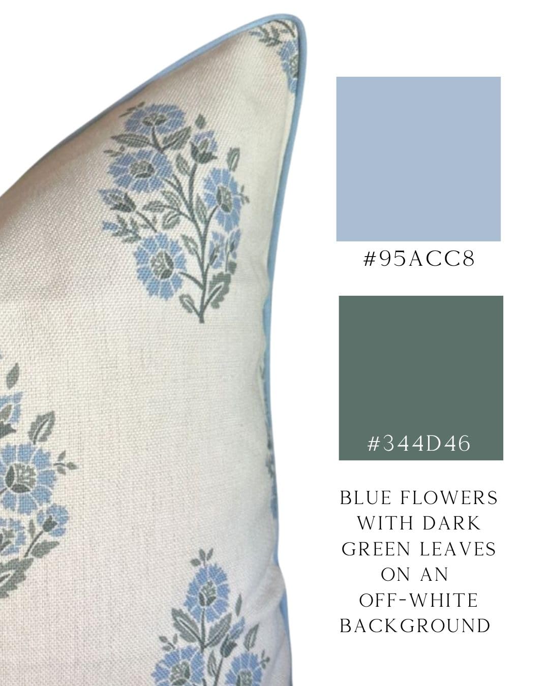 Jillien Harbor “The Camille” Floral Block Print Pillow Cover – Soft Blue and Off-White Decorative Throw Pillow Cover – Grandmillennial Home Decor, 20" x 20"