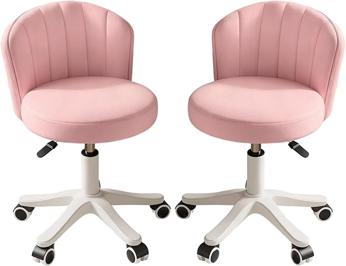 Small Round Rolling Desk Chair Armless Comfy Vanity Computer Chair with Low Backrest PU Leather Height Adjustable Swivel Work Spa Chair