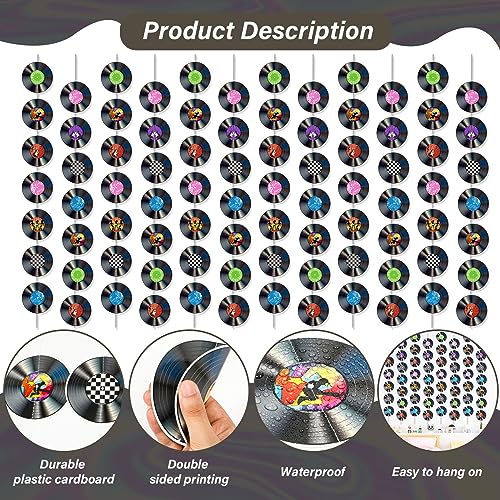 12 PCS Vinyl Records Banners 50's Party Decorations Music Record Hanging Swirl 1950's Party Garland Kit Vinyl Retro Party ...