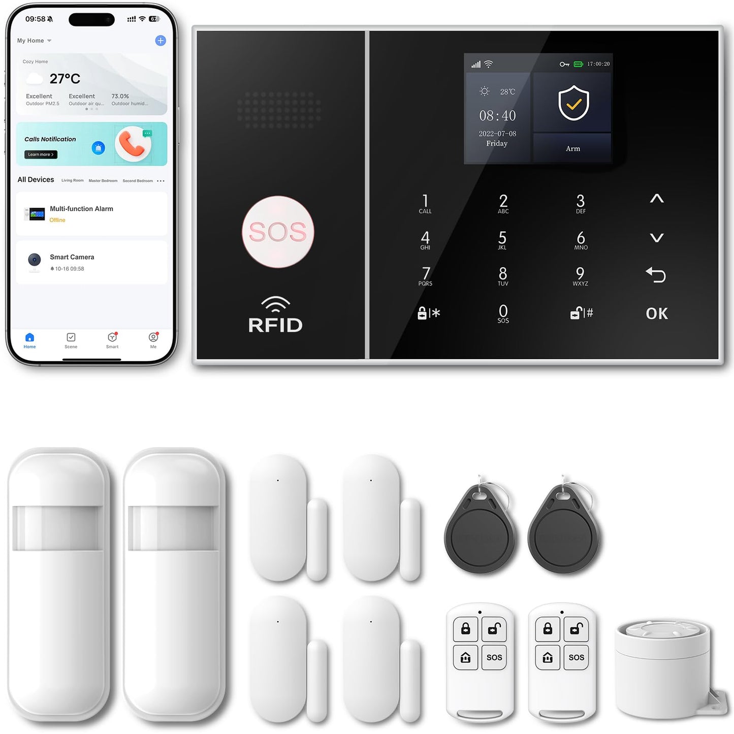 Pgst Security Alarm System 99+3 Zone Auto Dial Wifi+Gsm/4G Home Burglar Security Wireless Gsm Alarm System Detector Sensor Kit R