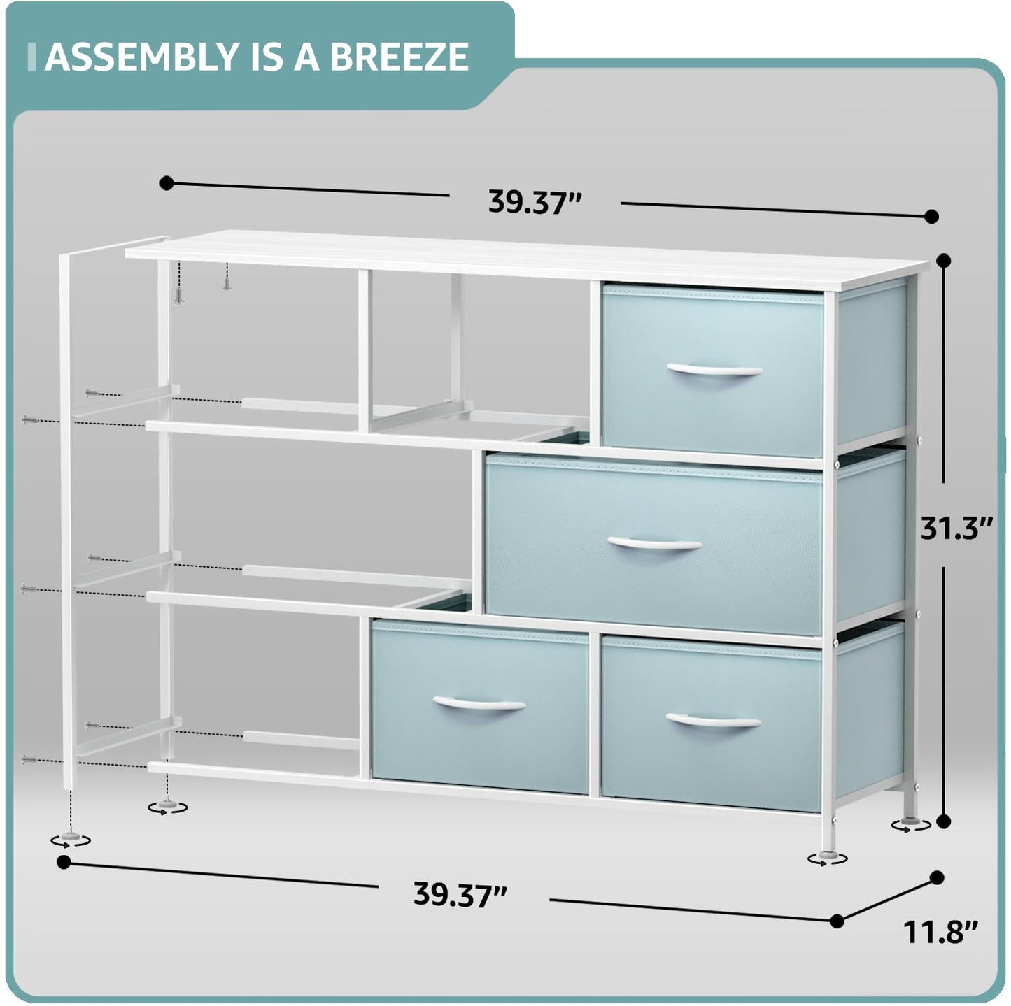 Sorbus Kids Dresser with 8 Drawers - Chest Organizer Unit with Steel Frame Wood Top & Handle, Fabric Bins for Clothes - Wide Furniture for Bedroom Hallway Kids Room Nursery & Closet