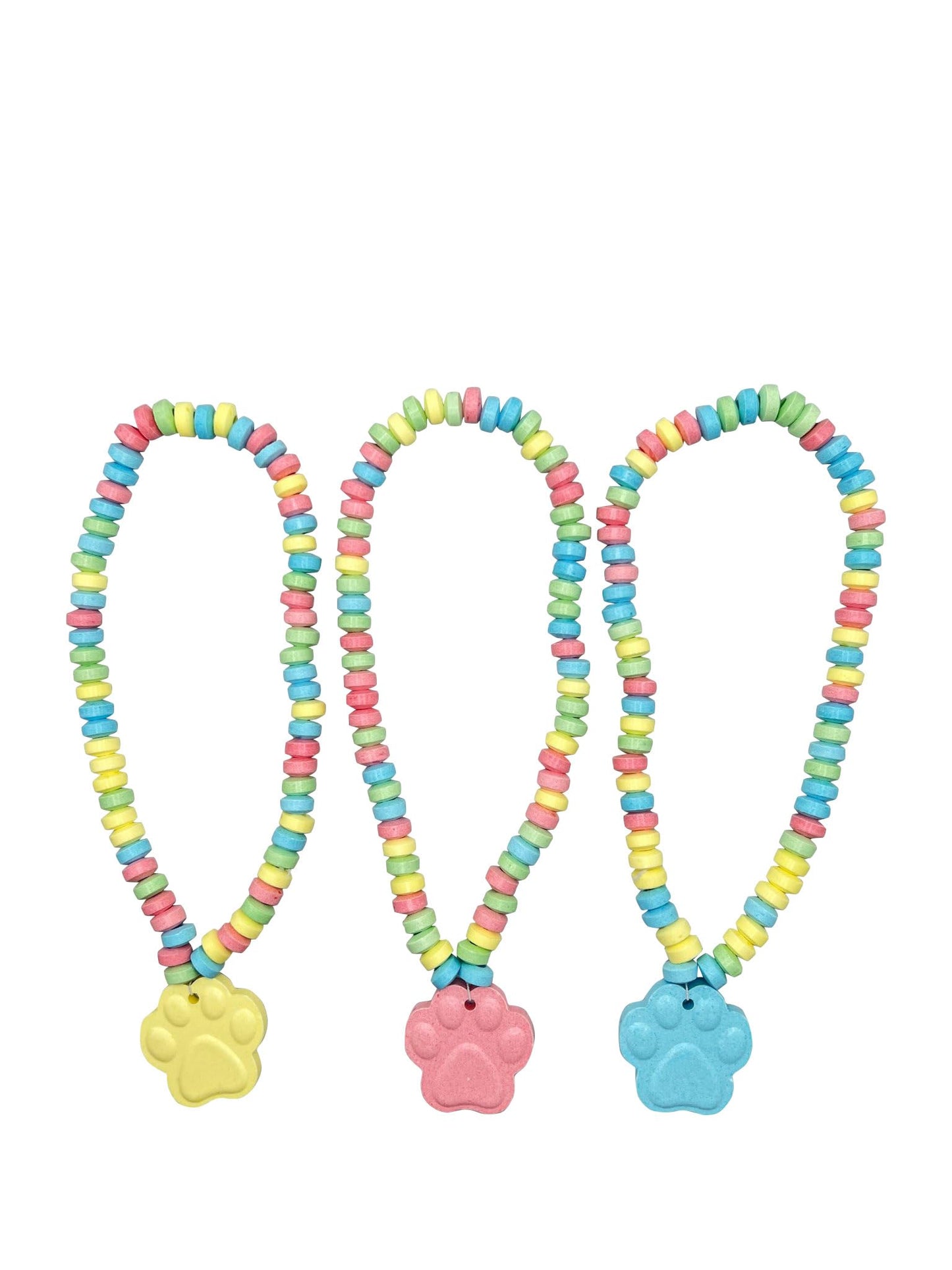 Paw Candy - 12 Paw Shaped Candy Necklace Individually Wrapped Bulk - Great for Dog Patrol Goodie Bags, Kids Birthday Parties