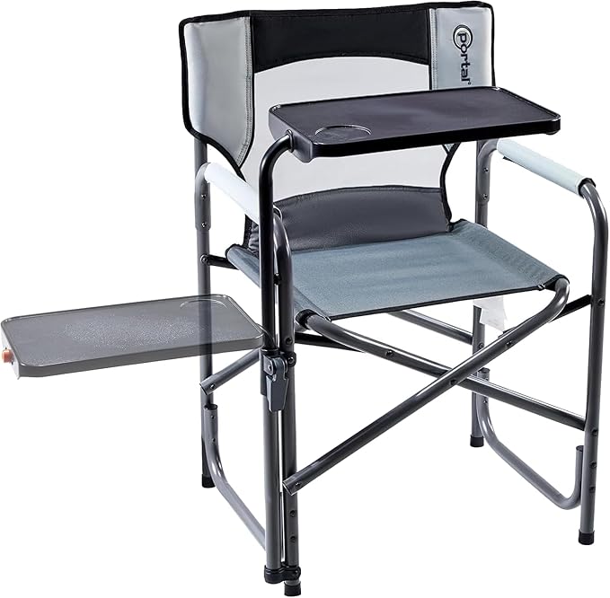 Portal Tablet Table Camping Directors Chair, Foldable Camp Chair with 2-Way Rotatable Side Table, Outdoor Folding Chairs f...
