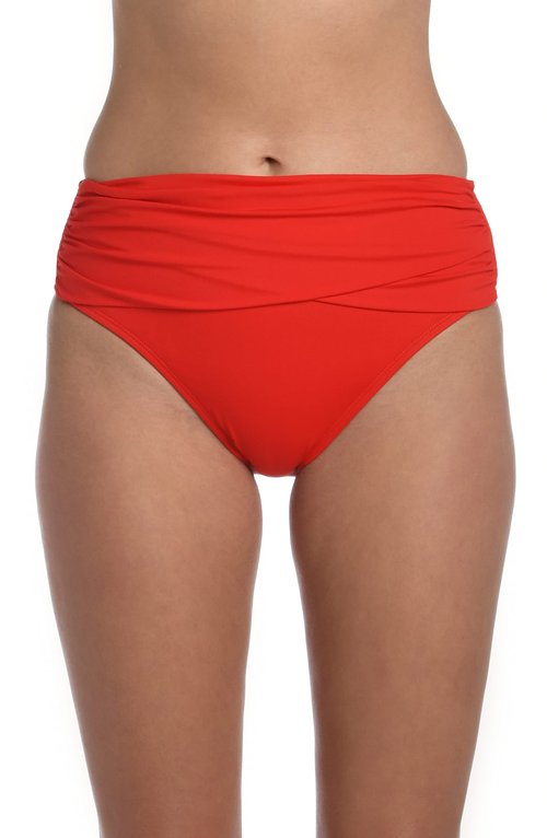 La Blanca Womens Island Goddess Banded Mid Waist Swimsuit Bikini Bottoms, Cherry, 6 US