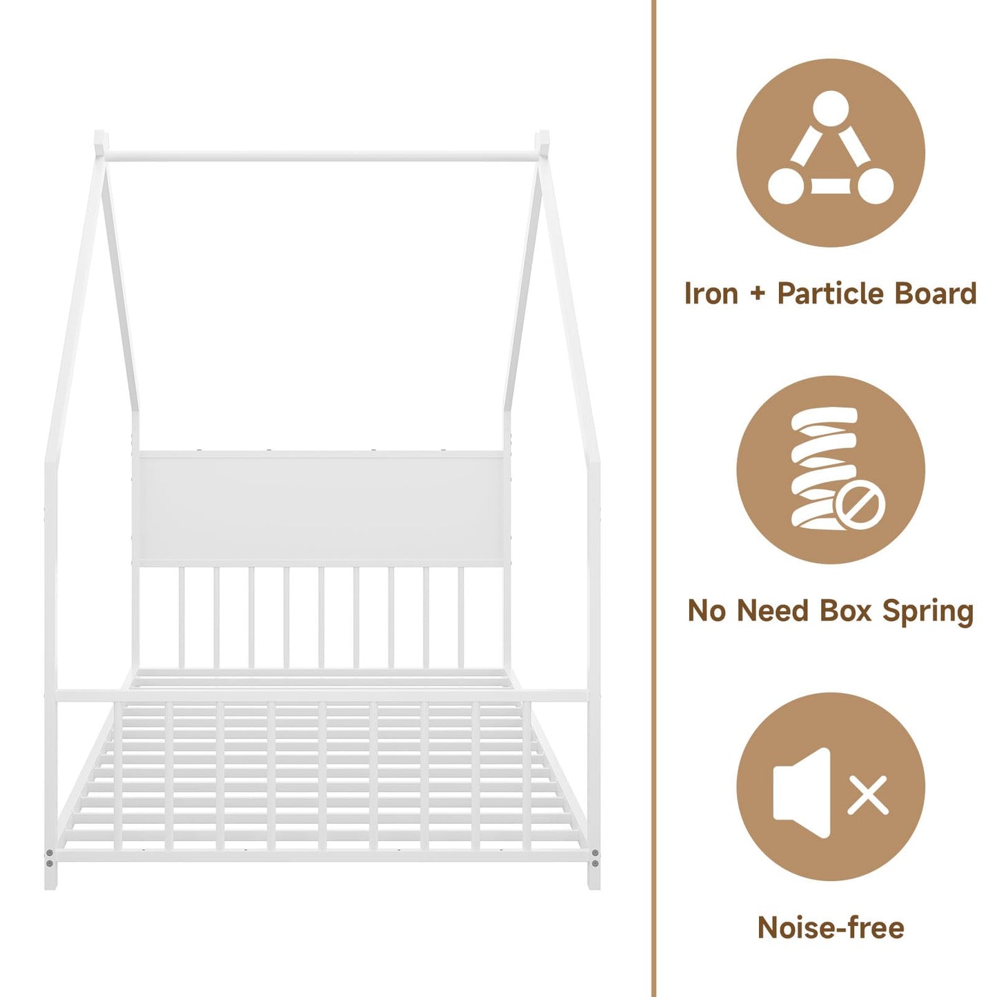Osparple Twin Size Toddler Floor Bed with LED Light, Metal Montessori Bed Frame, Metal House Bed, Playhouse Floor Bed, Platform Bedframe with Headboard, Footboard and Slats Support for Boys and Girls