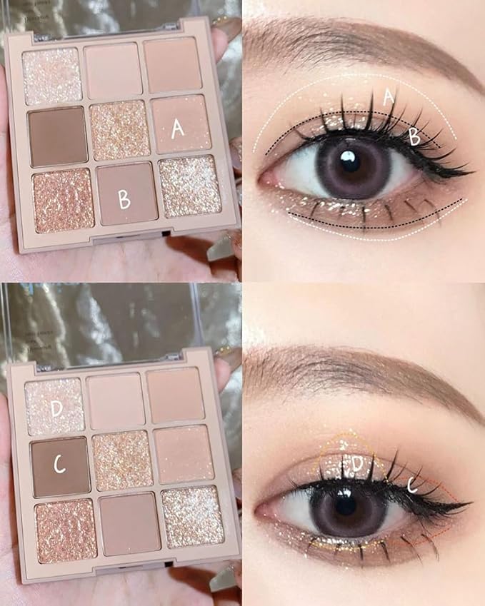 Kayswang 9 Colors Glitter Eyeshadow Makeup Palette, Eye Shadow Powder，Matte High Pigmented Colorful,Creamy Texture, Long LastingEyeshadow Powder Cosmetics,Natural Waterproof (05#)