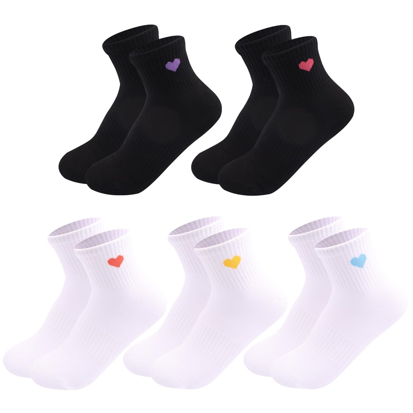 SailingTailor Solid Color Heart Crew Socks Casual Cute Lovely Low Cut Soft Cotton Sports Running Athletic Quarter Socks for Women