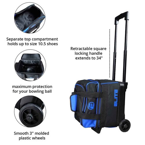 ELITE Basic Single 1 Ball Roller Bowling Bag with Rolling Wheels Holds Bowling Shoes up to US Size 10.5 Mens (Pink)