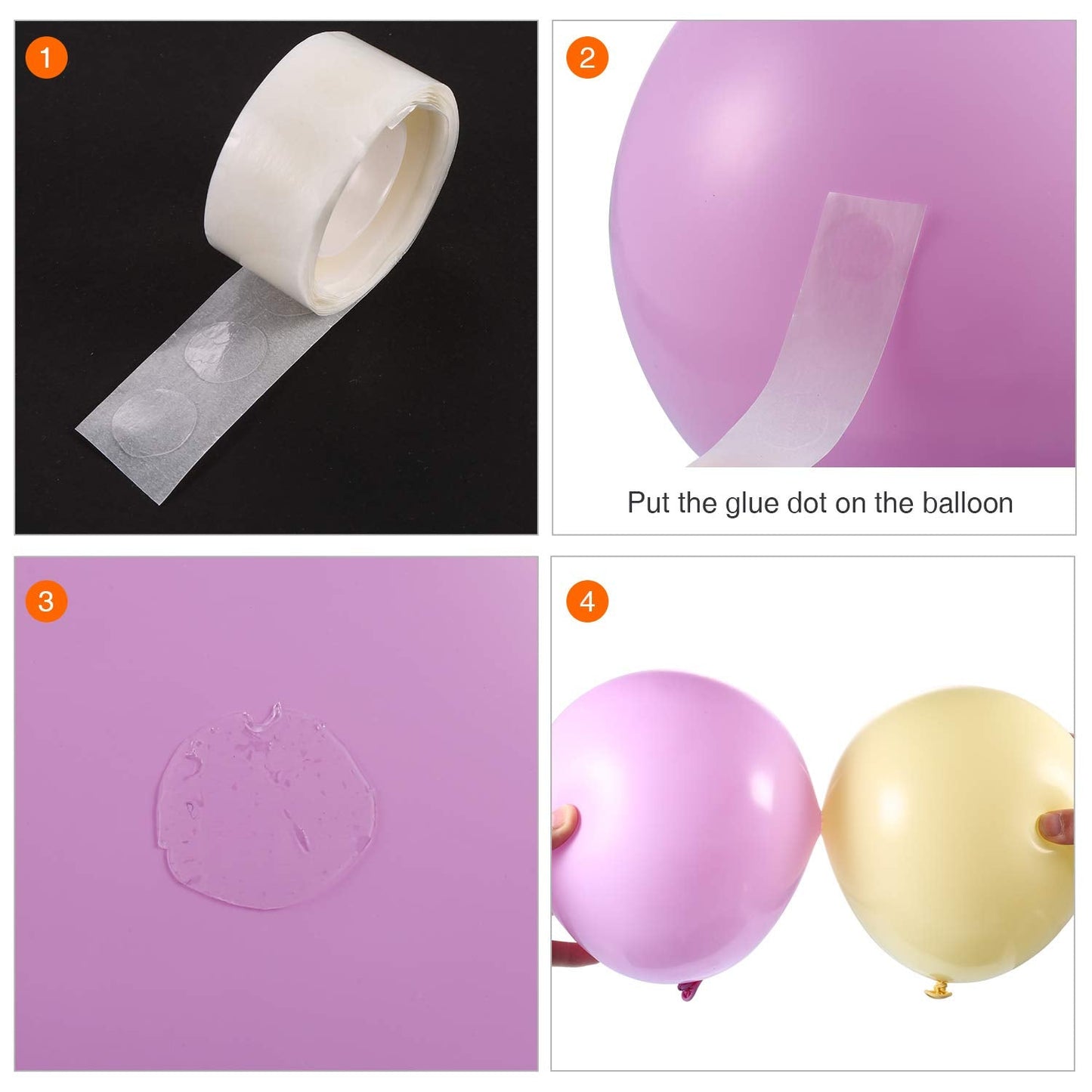 Tatuo Balloon Arch Kit Balloon Garland Decorating Strip Kit 2 Rolls Tape Strips with 2 Rolls Glue Points Stickers(Single Hole)
