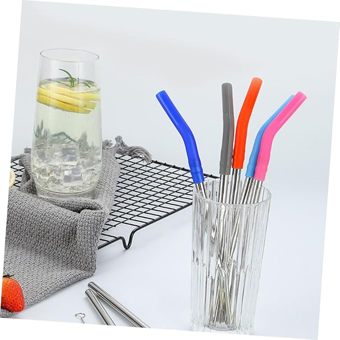 Stainless Steel Drinking Straws Set with Mixed Color Silicone Covers and Cleaning Brush Reusable Straws for Smooth Beverage Flow Rust-resistant Material Kit