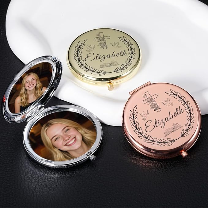 Eunigem Personalized Compact Mirror for Women-Custom Mirror Gifts for Bridesmaid,Wedding,Birthday,Mom,Friend,Wife,Christian