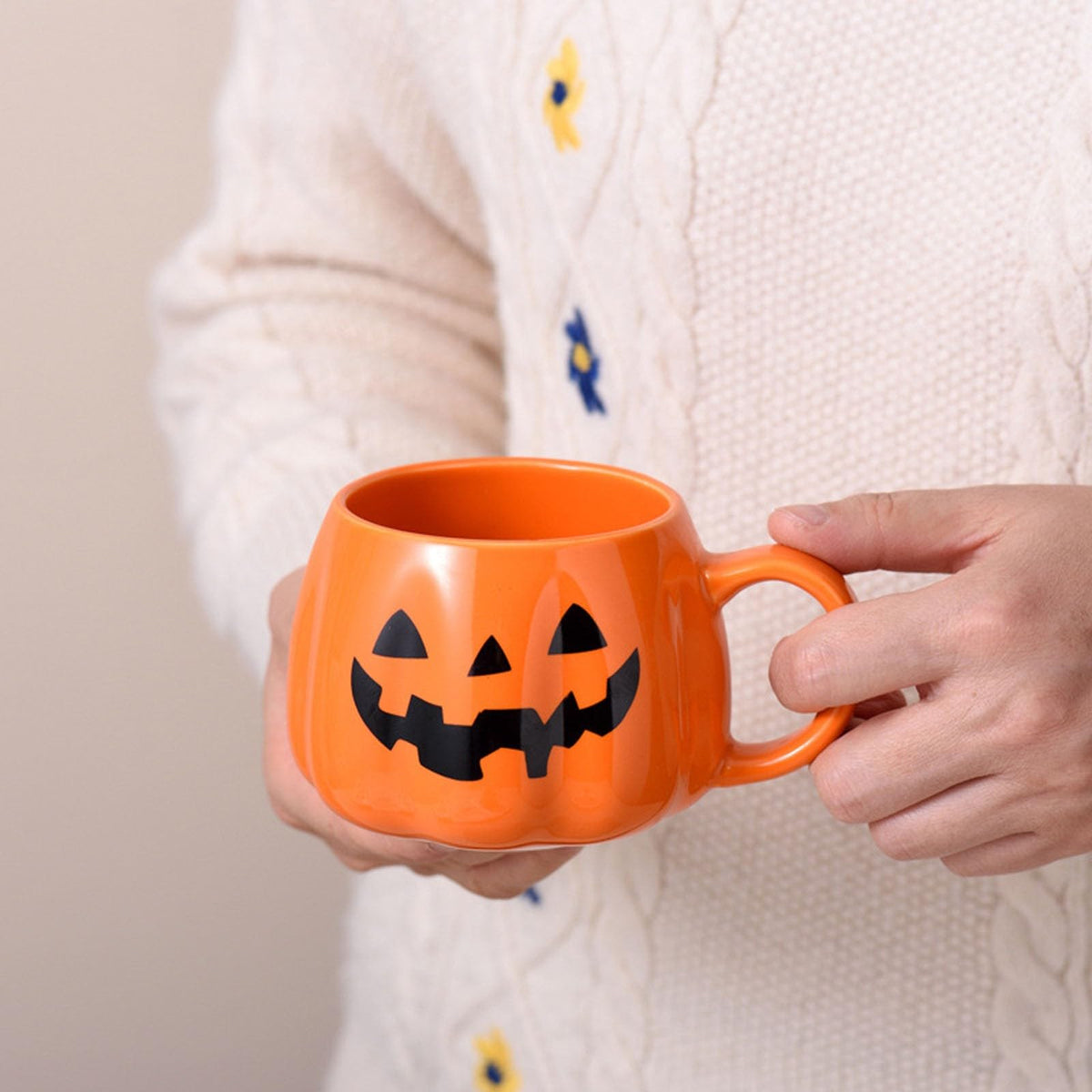 Halloween Pumpkin Mugs Coffee Mug Tea Cup Cute Expression Decorative Cups Birthday Tabletop Drinkware Gifts for Adults Kids Women (Orange1)