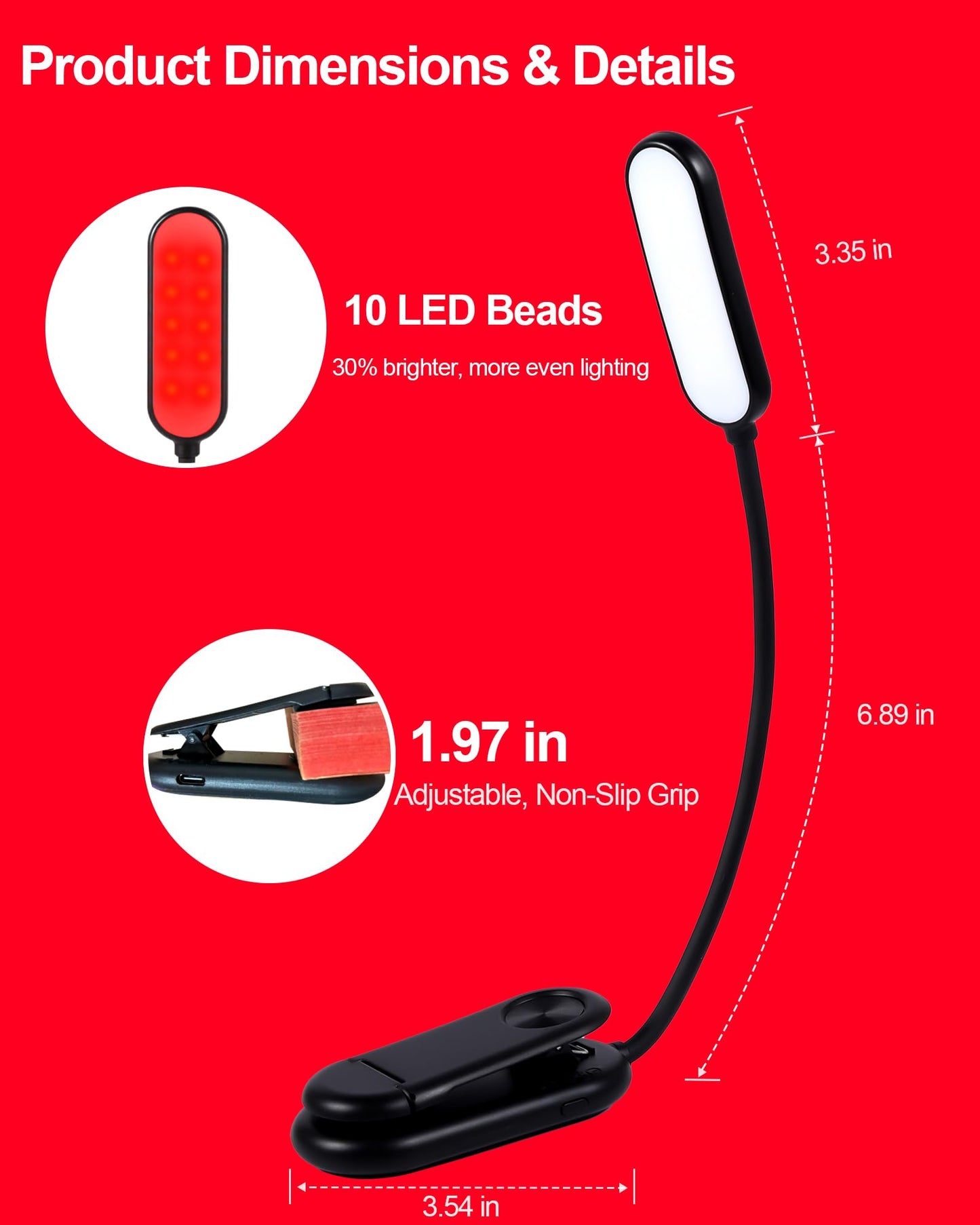 Finezeal 625nm Red Book Light [2 Pack] - Zero Blue Light, Rechargeable Clip On Red Reading Light Lamp for Reading at Night - Poratble Dimmable LED Book Lamp, Gift for Lovers Travel Studying Nursing
