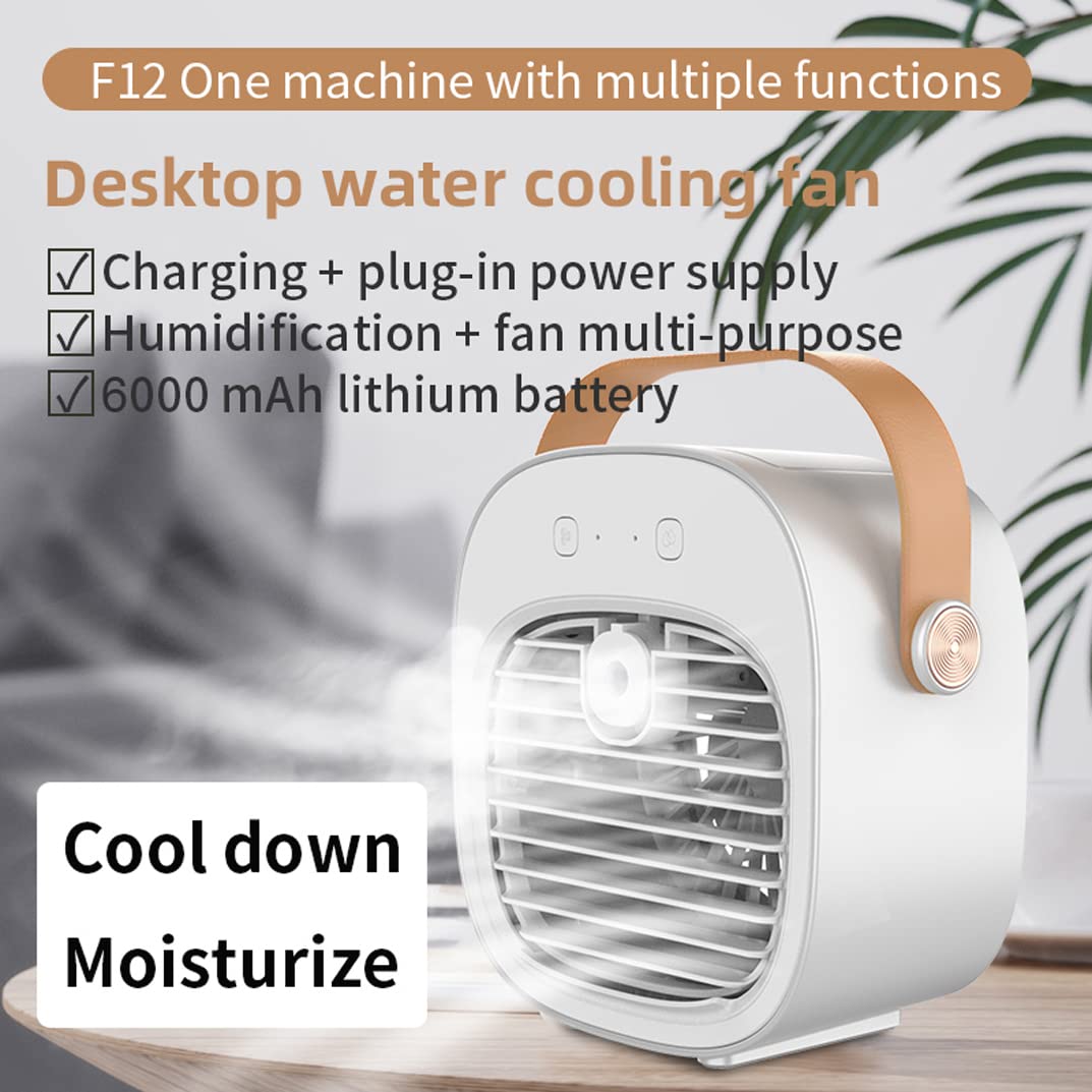 Portable Air Conditioners Rechargeable 6000mAh,Mini Air Conditioner,USB Small Personal AC Unit,3-Speed Quiet Evaporative Air Cooler Units for Room/Bedroom/Office/Rooms/Travel/Tent/Indoor/Outdoor-White