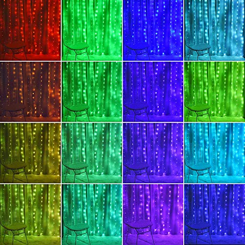 KPROE Fairy Curtain Lights - 16-Color Changing String Lights with Remote, 4 Lighting Modes, Ideal for Christmas, Weddings,...