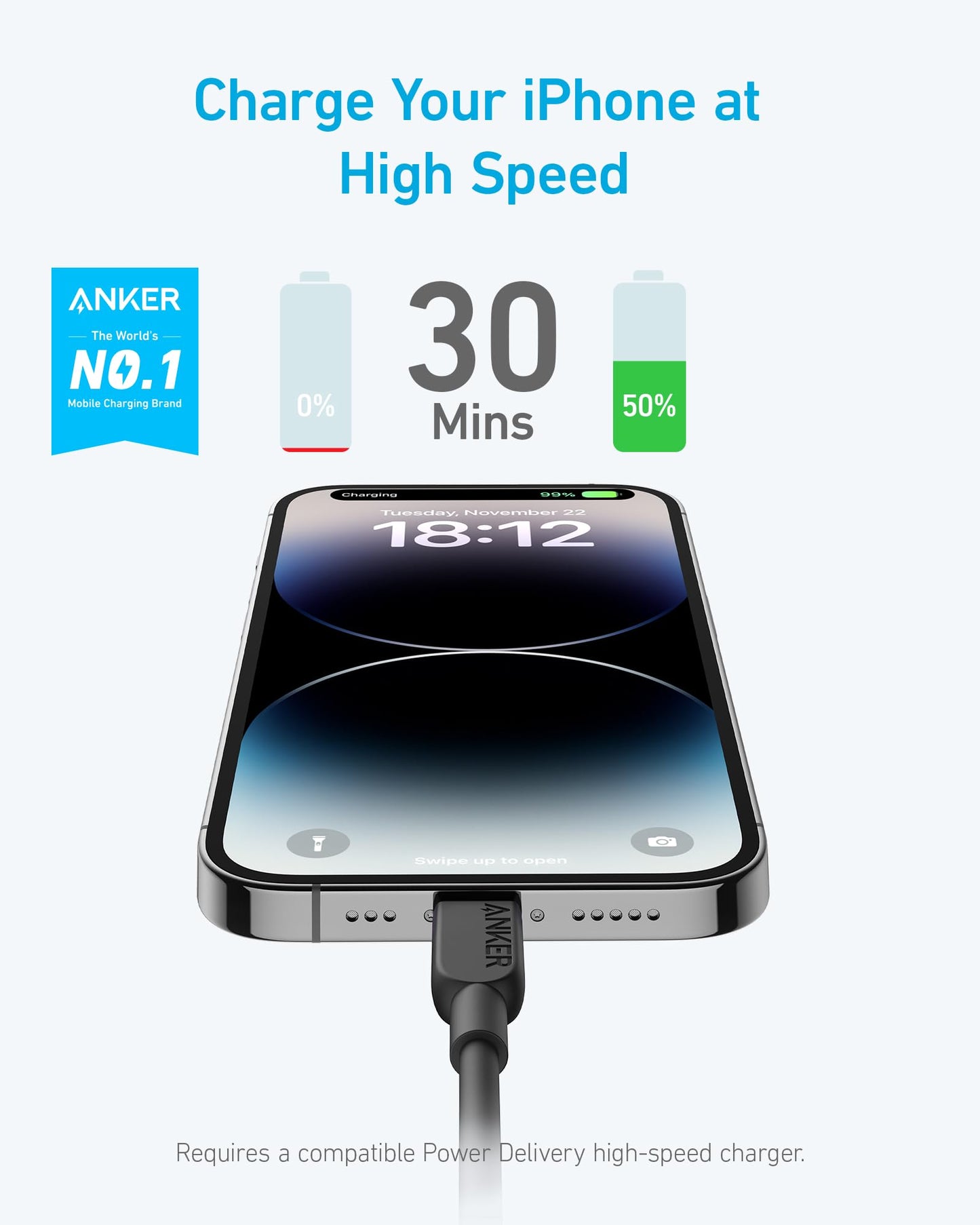 Anker Usb C To Lightning Cable(6Ft,Black), Mfi Certified For Iphone 14 Series, And More(Charger Not Included)