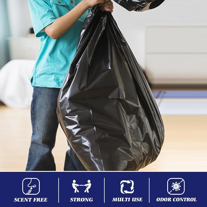 30-33 Gallon 48 Counts Large Black Trash Bags All Purpose Garbage Bags by Teivio, Large Trash Can Liners for Home, Kitchen, Office, Light Residential or Commercial Waste, Outdoor Lawn and Leaf Bags