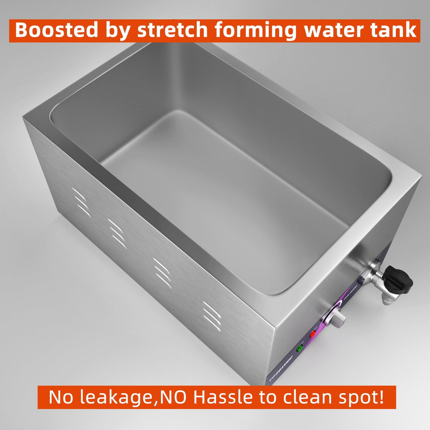TOPKITCH 3-Pan Commercial Food Warmer with Non-Leakage Stretch-Forming Water Tank &3 of 1/3 Size GN Pan,Countertop Soup Station Bain Marie with Drain Tap for Buffet,Catering,Parties and Restaurants