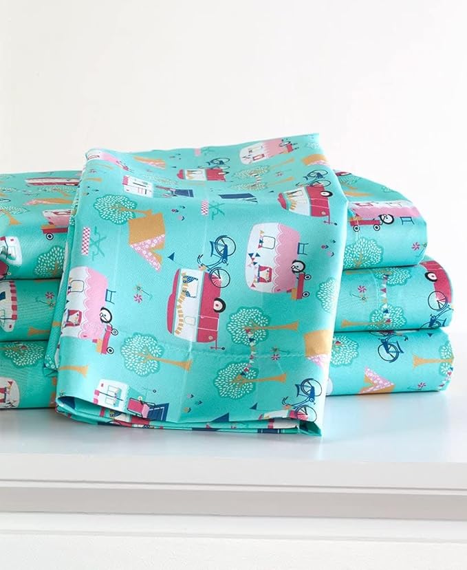 The Lakeside Collection Retro Happy Glamping Lifestyle Bedding Sheet Set, Full