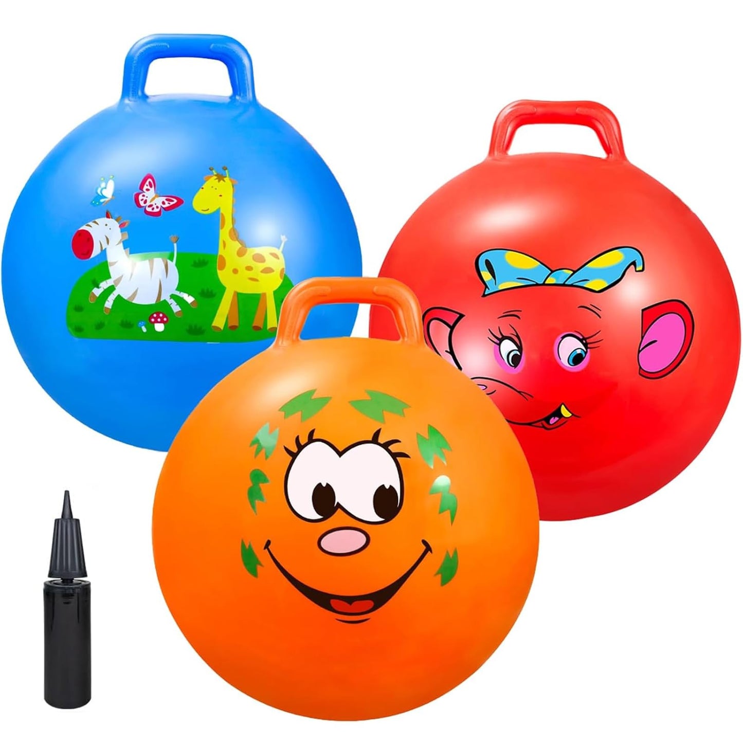 Bouncy Balls with Handle for Kids, Ride On Toys Balls for Kids 3 4-8, 3 Pack Hopper Ball 18 Inch Size with Air Pump for Kids Jumping Sports Ride Games Balance Exercise Indoor Outdoor Fun