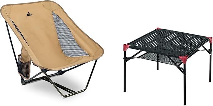 iClimb 1 Low Ground Folding Chair and 1 Extendable Table Bundle, Ultralight Compact for Single Adult Outdoor Beach Camping...