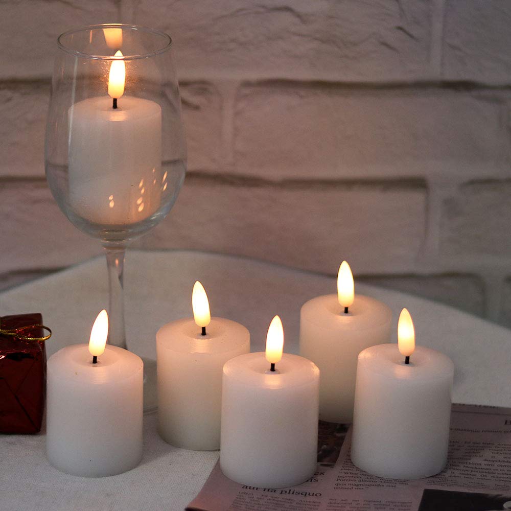 KunSwenn LED Votive Flickering Flameless Candles, Flameless Pillar Candlesticks with 3D Wick Realistic, Real Wax Candles Battery Operated for Wedding Birthday Home Decor (Battery Included)