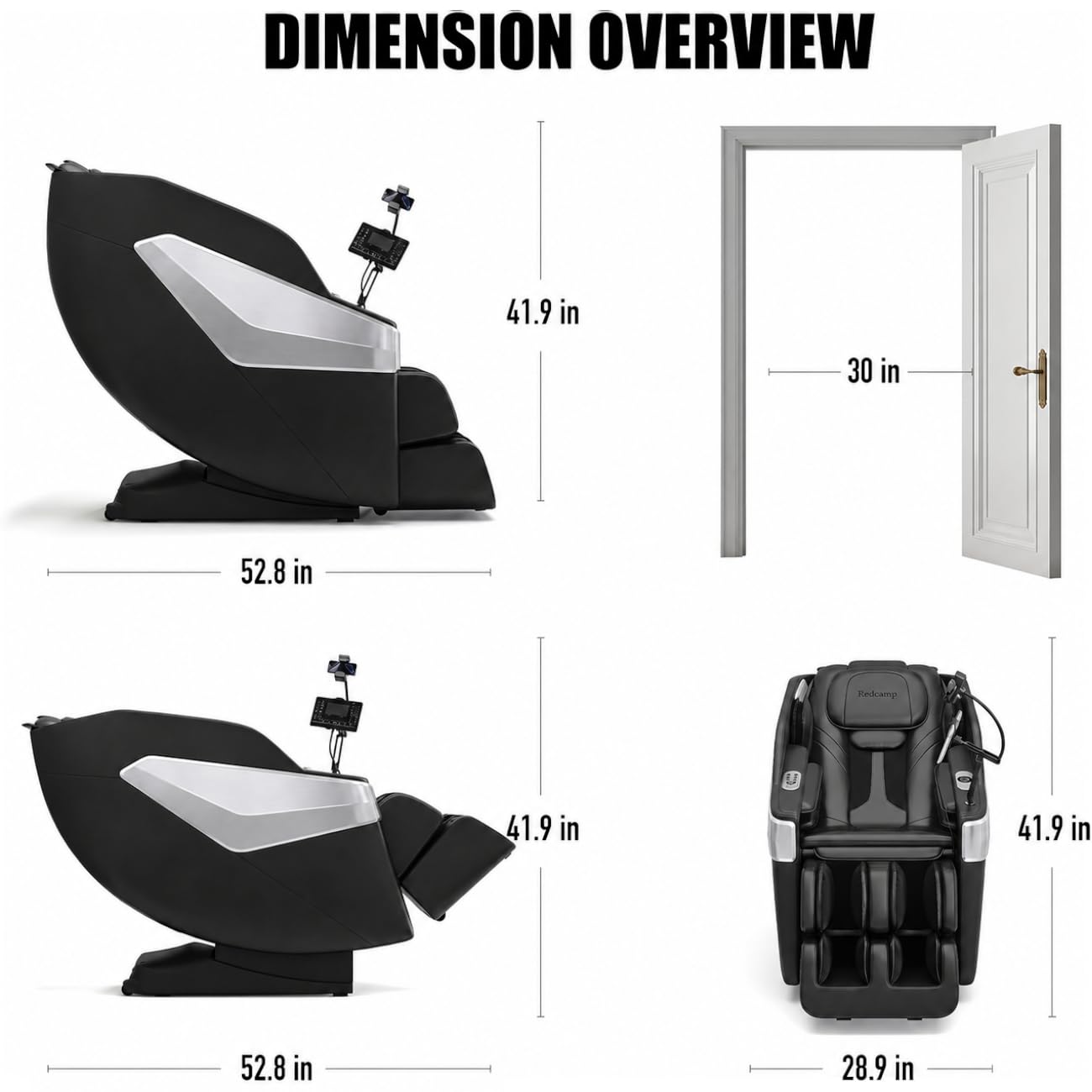 Redcamp Massage Chair Full Body: Zero Gravity with SL Track, 3D Robot Hands, Heat, Airbag Massage, Foot Roller, Bluetooth, Body Scan, LED Remote, Wireless Phone Charging,Black