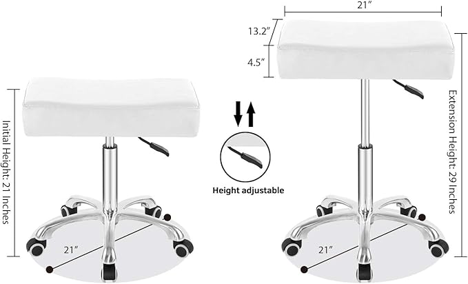 Nazalus Rolling Swivel Stool Height Adjustable with Wheels Heavy Duty for Office Home Desk Counter Salon (Black) (White, Without Footrest)