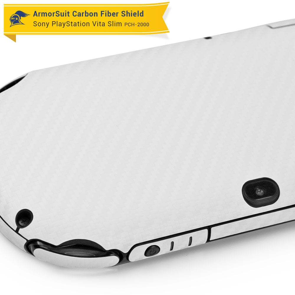 ArmorSuit MilitaryShield White Carbon Fiber Skin Wrap Film + HD Clear Screen Protector for PlayStation Vita Slim (2014) - Anti-Bubble Film
