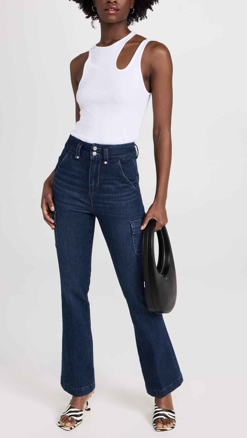 PAIGE Women's Dion 32" Jeans with Cargo Pockets, Gracie Lou, Blue, 32