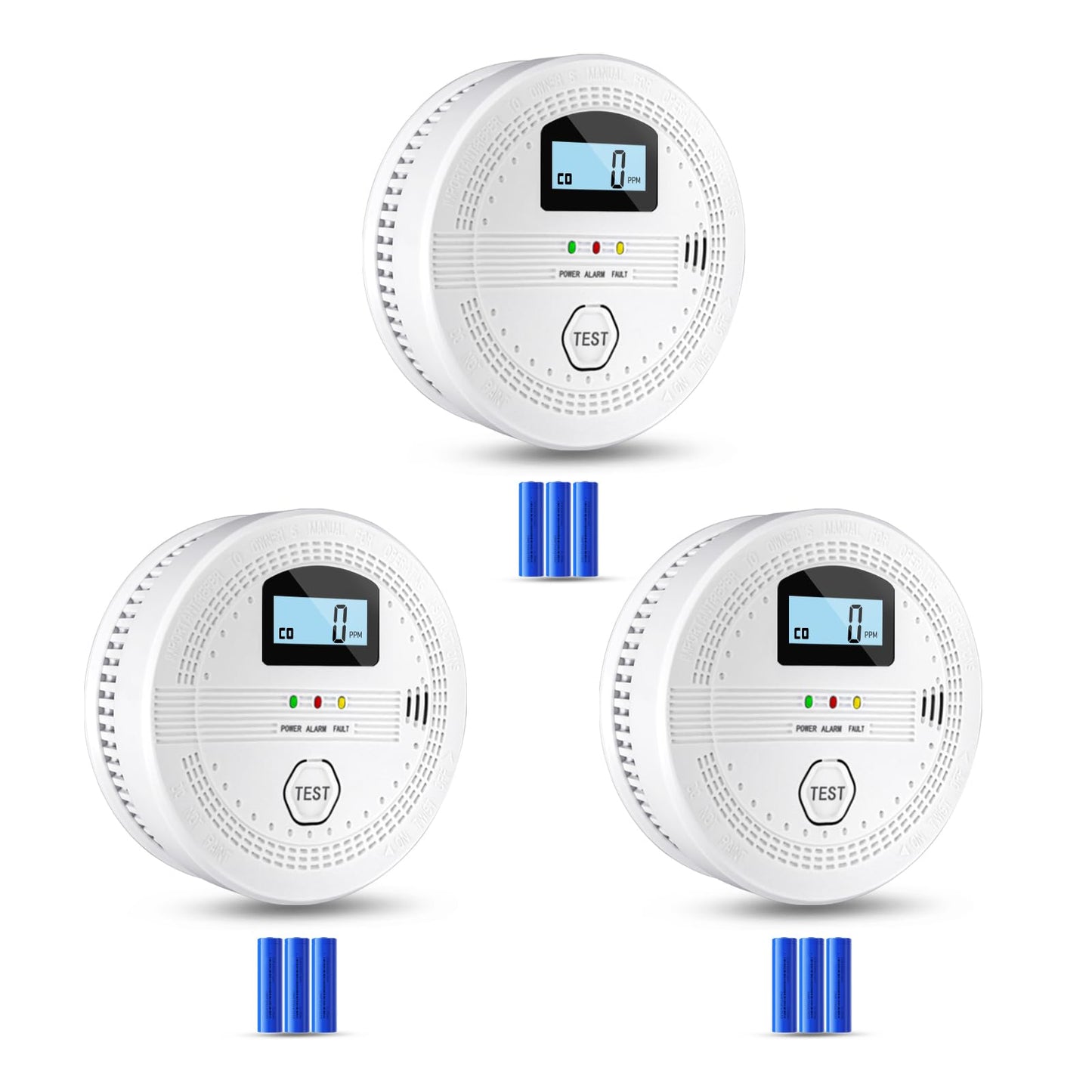 3 Pack Smoke Carbon Monoxide Detectors,2 in 1 CO & Smoke Fire Alarm for Home,Dual Sensor Smoke Alarm Carbon Monoxide Detector with LCD Display,Replaceable Battery Operated, 85db Sound(Battery Include)